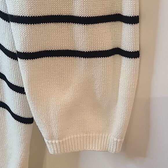 CABI Turnabout Button Up Cardigan Cream & Black Stripes Size M - Picture 7 of 12
